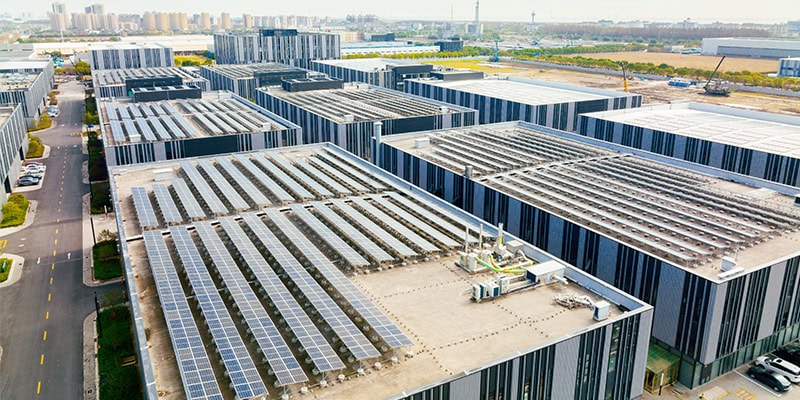 Warehouse with solar panels