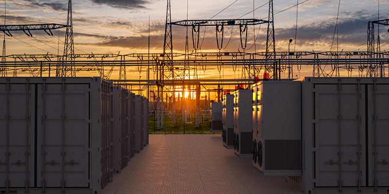 Electricity storage facilities against the backdrop of high-voltage transmission lines