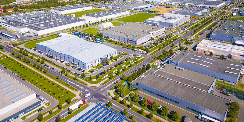 Aerial view of industrial zone and technology park
